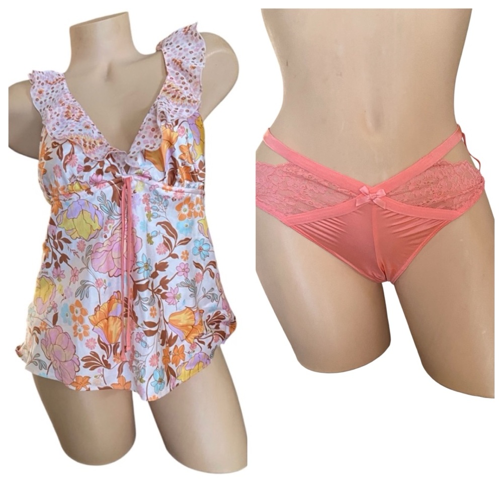 Victoria secret Floral Lace Trim Sleepwear Set medium new with tags